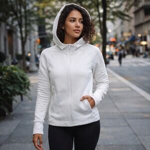 Avia Womens Moto Full Zip Hoodie Arctic White AVL48370 Small 4-6 Thumbholes